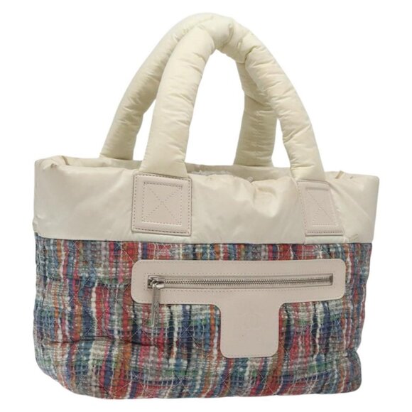 CHANEL Coco Cocoon PM Hand Bag Nylon White Multicolor Silver CC Auth bs25111 - Picture 1 of 16